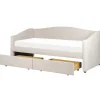 1-Persoons Bedden-Beliani VITTEL - Bed met opberger - Beige - Polyester