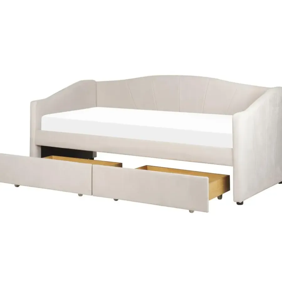 1-Persoons Bedden-Beliani VITTEL - Bed met opberger - Beige - Polyester