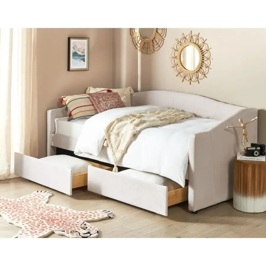 1-Persoons Bedden-Beliani VITTEL - Bed met opberger - Beige - Polyester