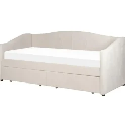 1-Persoons Bedden-Beliani VITTEL - Bed met opberger - Beige - Polyester