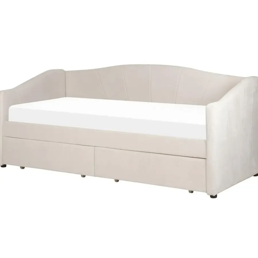 1-Persoons Bedden-Beliani VITTEL - Bed met opberger - Beige - Polyester