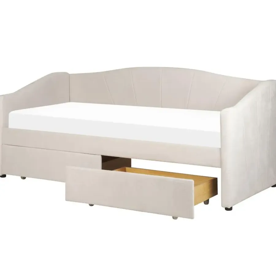 1-Persoons Bedden-Beliani VITTEL - Bed met opberger - Beige - Polyester