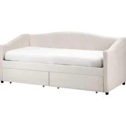 1-Persoons Bedden-Beliani VITTEL - Bed met opberger - Beige - Polyester