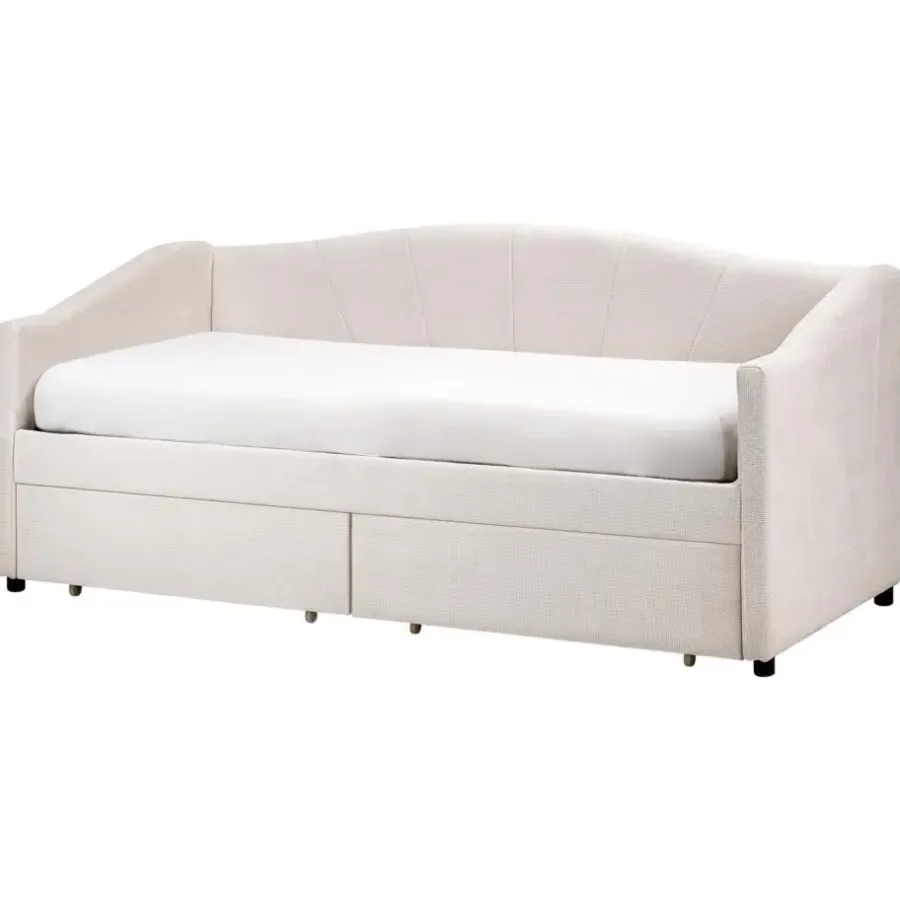 1-Persoons Bedden-Beliani VITTEL - Bed met opberger - Beige - Polyester