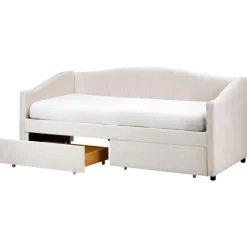 1-Persoons Bedden-Beliani VITTEL - Bed met opberger - Beige - Polyester