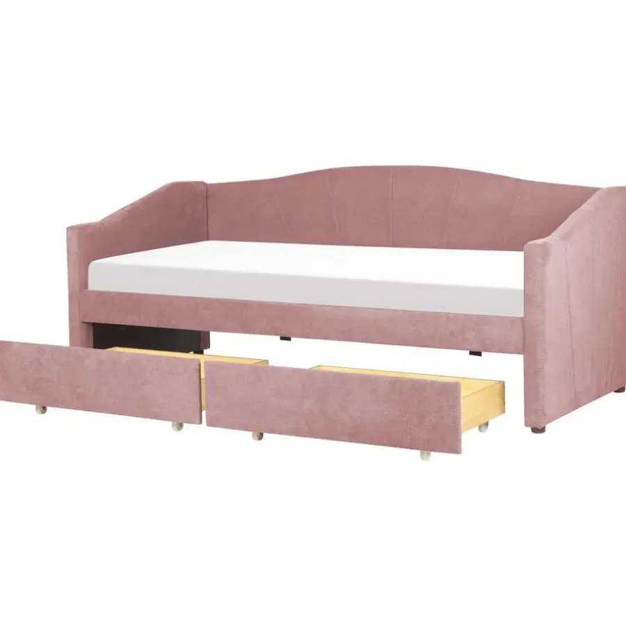 1-Persoons Bedden-Beliani VITTEL - Bed met opberger - Roze - Polyester