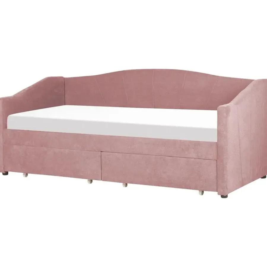 1-Persoons Bedden-Beliani VITTEL - Bed met opberger - Roze - Polyester