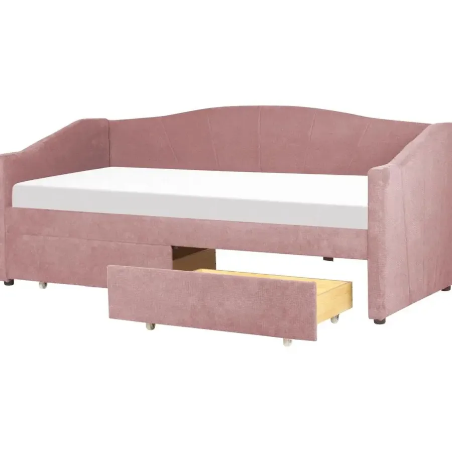 1-Persoons Bedden-Beliani VITTEL - Bed met opberger - Roze - Polyester