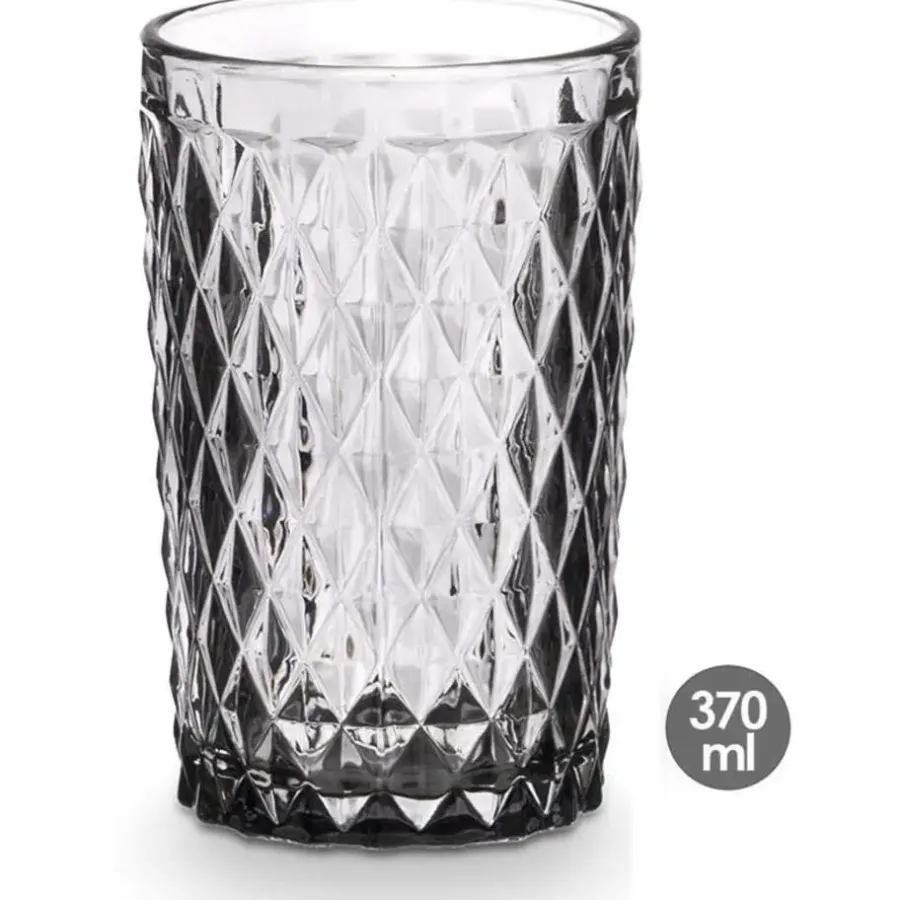 Waterglazen-Vivalto Drinkglazen Diamonds - grijs glas - 6x - 370 ml