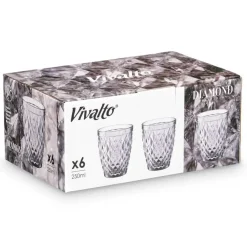 Waterglazen-Vivalto Drinkglazen Diamonds - grijs glas - 6x - 250 ml