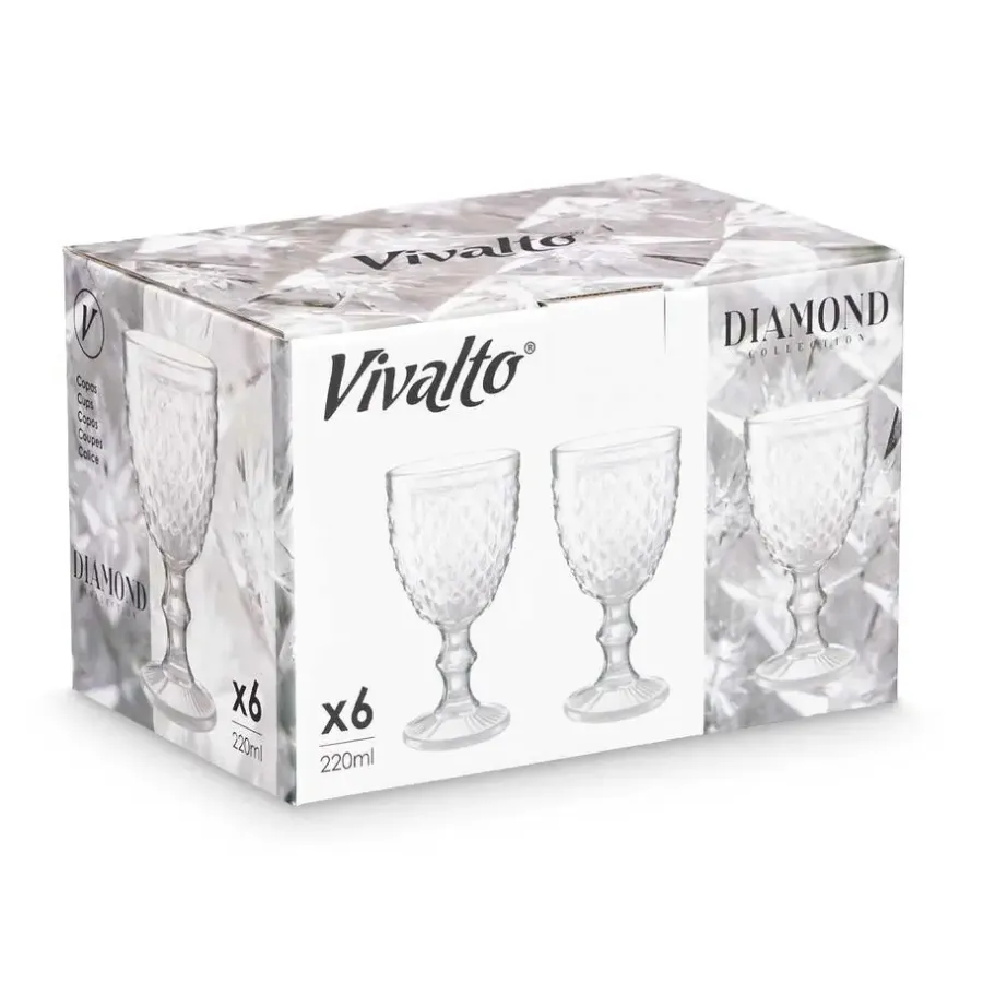 Waterglazen-Vivalto Drinkglazen/waterglazen Diamonds - glas - 6x - 250 ml
