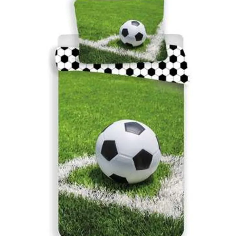 1-Persoons Dekbedovertrekken-Merkloos Voetbal Dekbedovertrek Corner - Eenpersoons - 140 x 200 cm - Groen