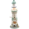 Beelden-Merkloos Vuurtoren beeldje - Hout - 10 x 30 cm - wit/mintgroen