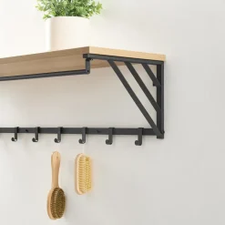 Merkloos Wandkapstok - industriële look - 7 haken - 90x26x30 cm - lichte eik