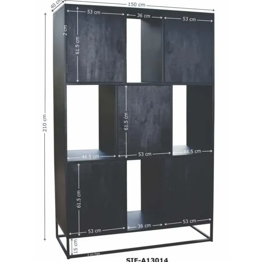 Giga Meubel Wandkast 5-deurs - Zwart Mangohout - 150x40x210 - Jenny