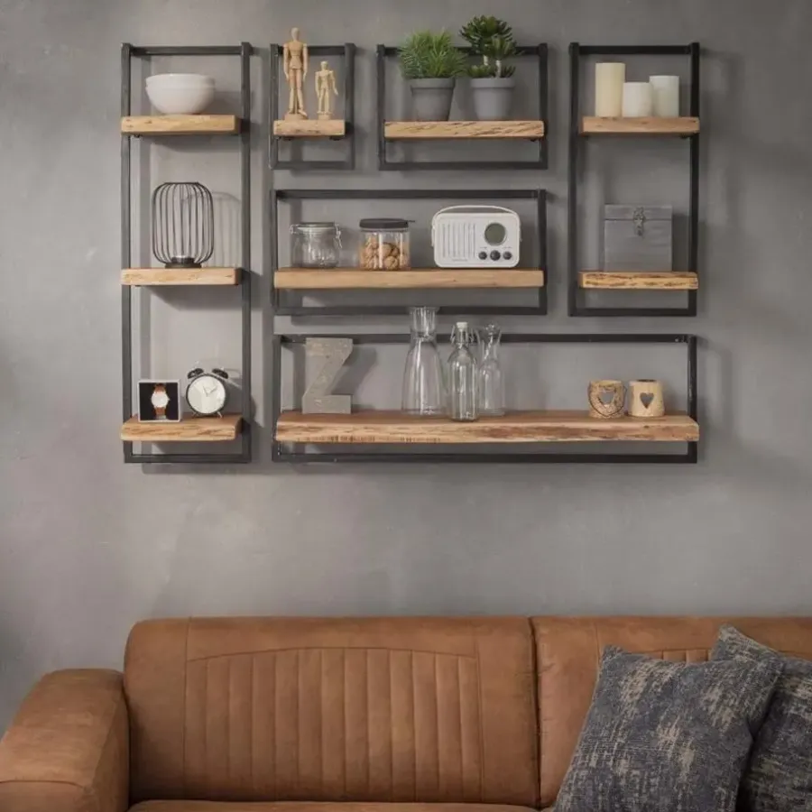 Wandplanken-Giga Living Wandplank Edge 100cm - Acaciahout & Metaal