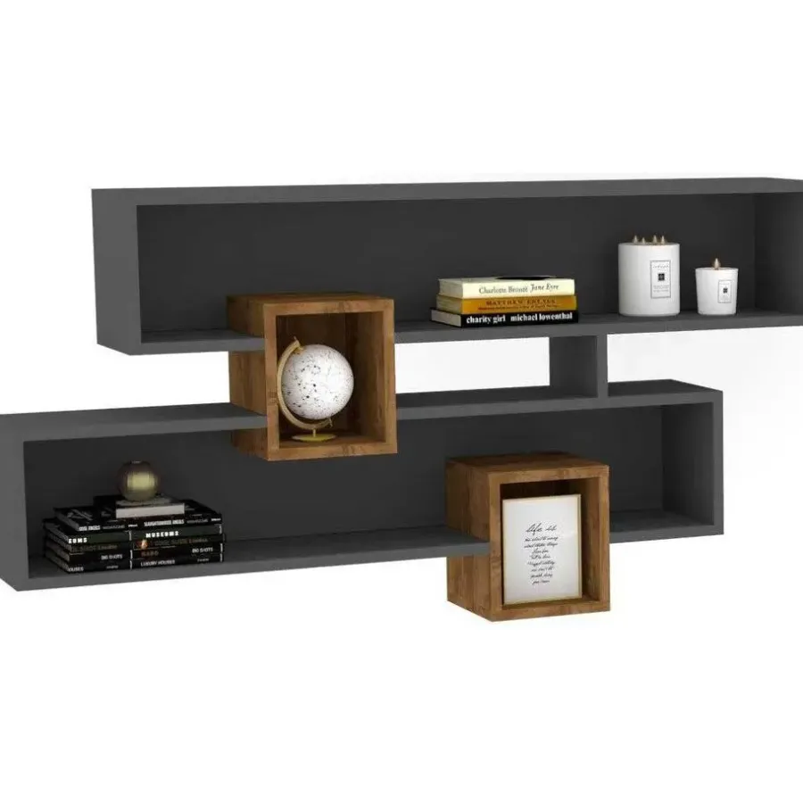 Emob Wandplank Georgina-antraciet/walnoot