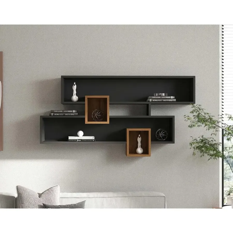 Emob Wandplank Georgina-antraciet/walnoot