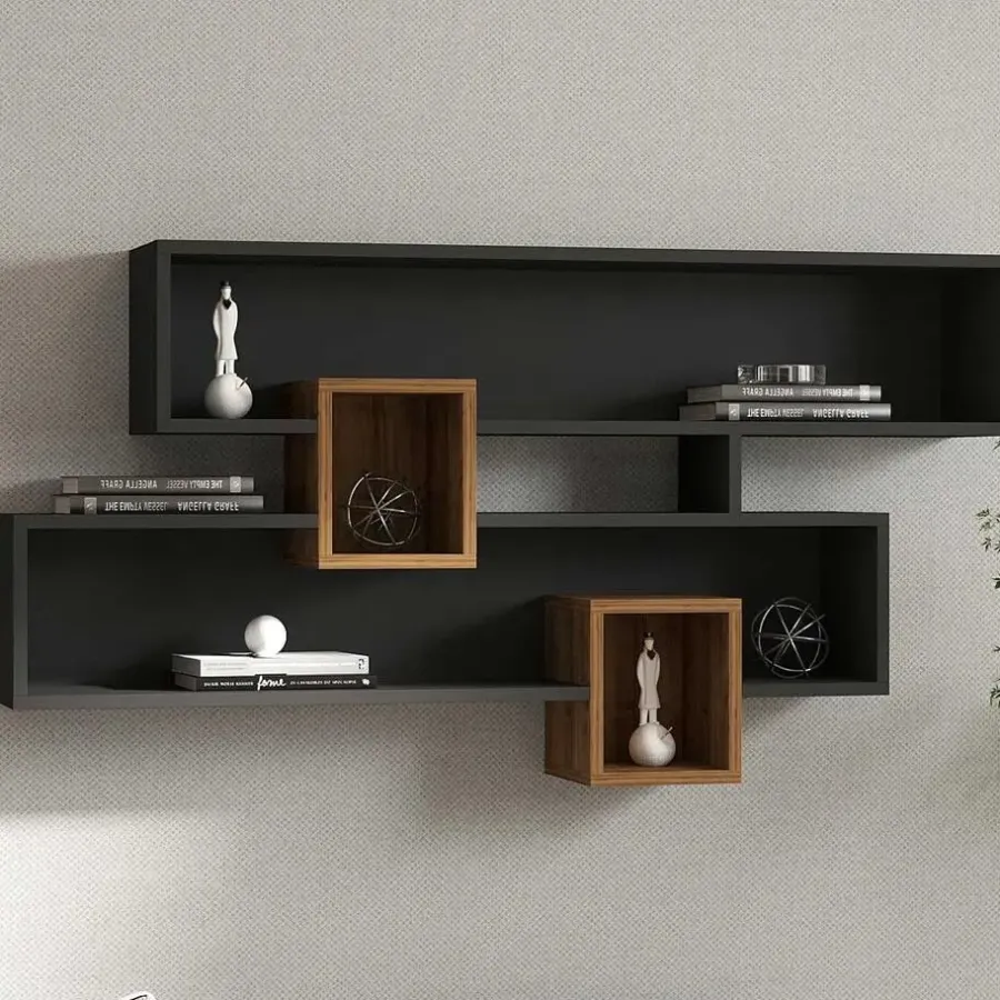 Emob Wandplank Georgina-antraciet/walnoot