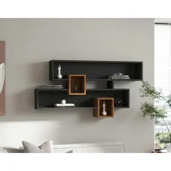 Emob Wandplank Georgina-antraciet/walnoot