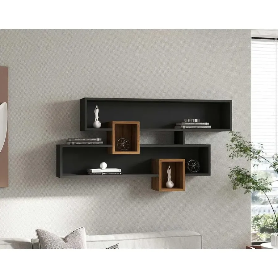 Emob Wandplank Georgina-antraciet/walnoot