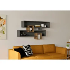 Emob Wandplank Georgina-antraciet/walnoot