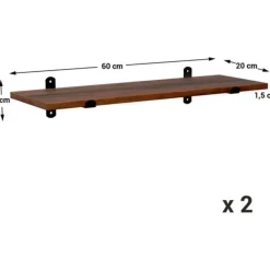 Parya Home Wandplank, set van 2, 60 x 20 x 7 cm, zwevende plank, bruin-zwart