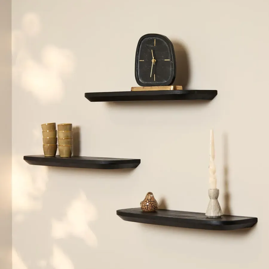 StarFurn Wandplank Zwart - Set van 3 - 60x20x15cm - Gusta