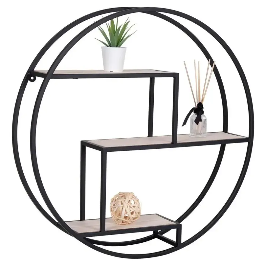 House Nordic Wandplank Zwart Ø62cm - Metaal & Hout - Wandplank Rotterdam