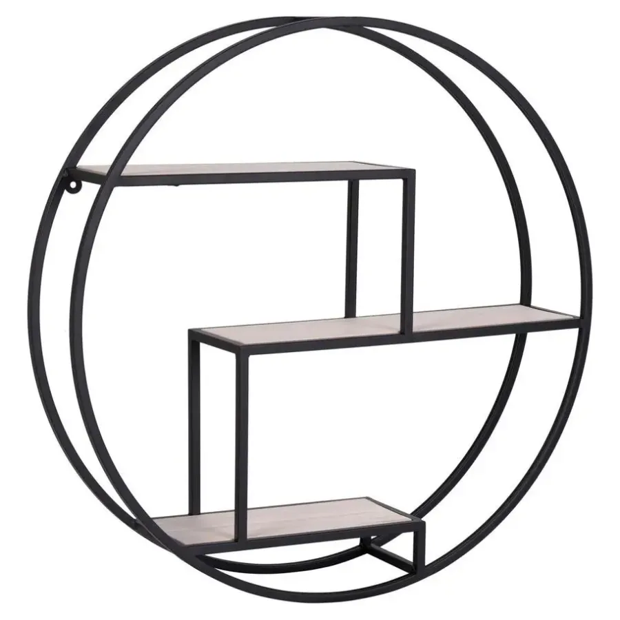 House Nordic Wandplank Zwart Ø62cm - Metaal & Hout - Wandplank Rotterdam