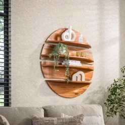 Wandplanken-Giga Living Wandschap - 4-Delig Rond - Hout - Naturel - Margosa