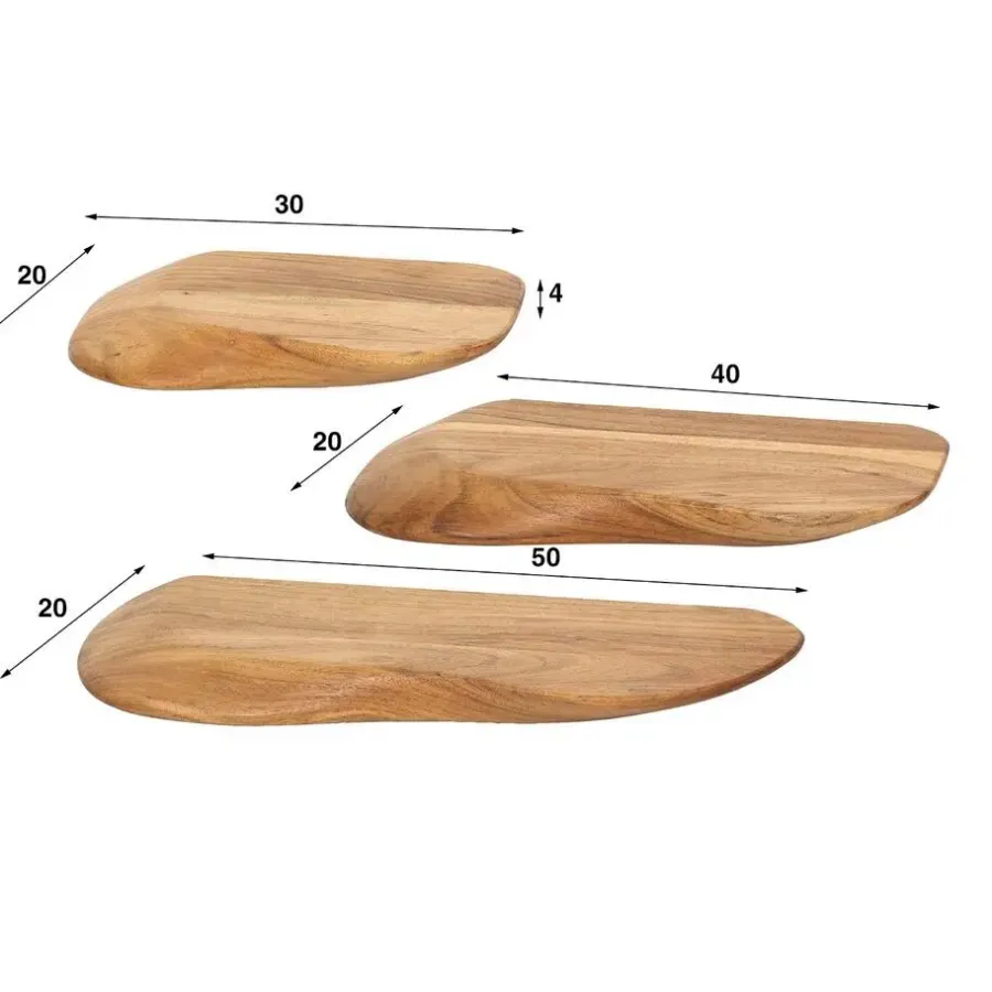 Giga Living Wandschap Acaciahout - Set van 3 - 50x20x4cm - Organic