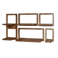 Giga Living Wandschap Acaciahout - Set van 5 - 30x23x65cm - Curvy