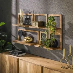 Giga Living Wandschap Acaciahout - Set van 5 - 30x23x65cm - Curvy