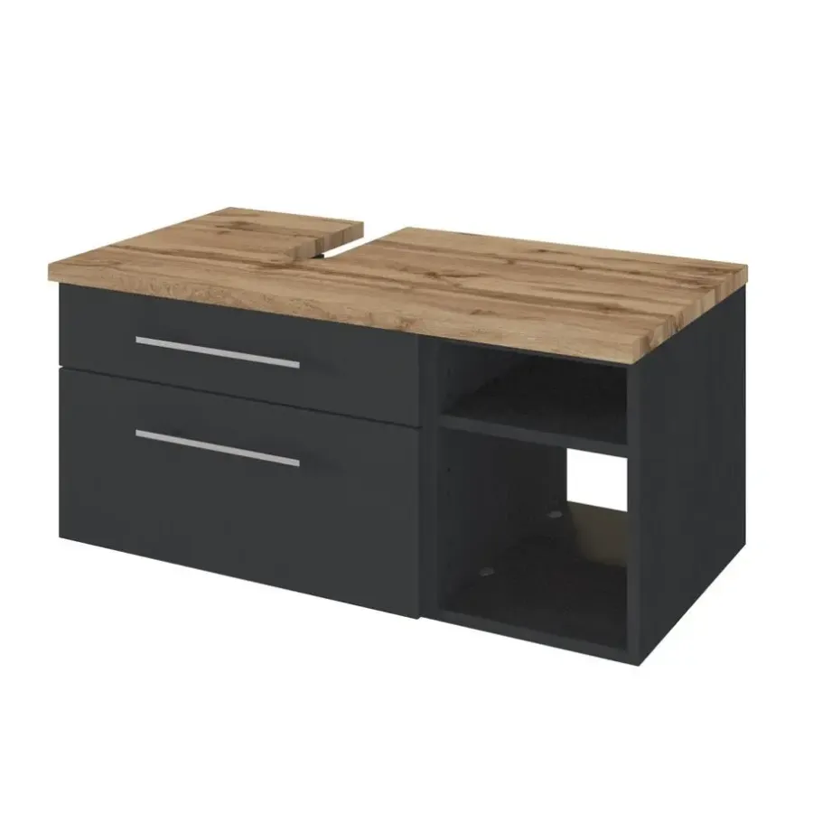 Badmeubelsets-Held Wastafelonderkast Dasa (links) 90cm met 2 lades - grafiet/mat grijs