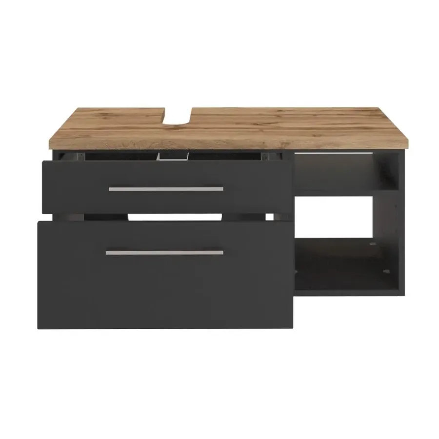 Badmeubelsets-Held Wastafelonderkast Dasa (links) 90cm met 2 lades - grafiet/mat grijs