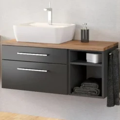 Badmeubelsets-Held Wastafelonderkast Dasa (links) 90cm met 2 lades - grafiet/mat grijs