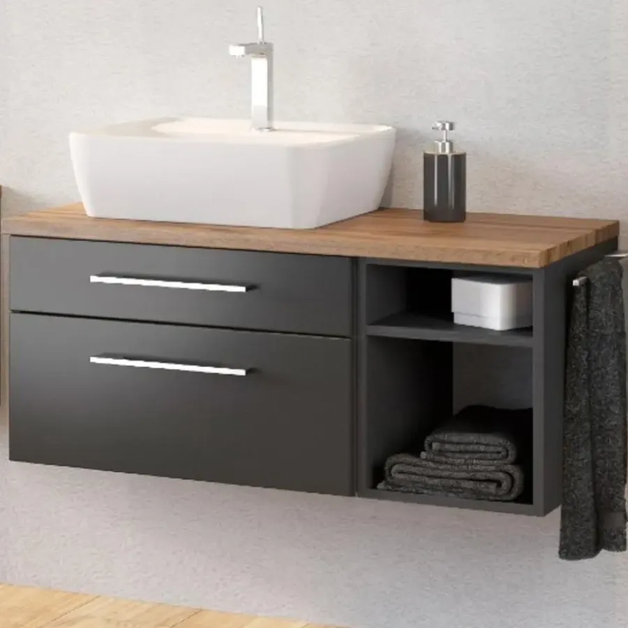 Badmeubelsets-Held Wastafelonderkast Dasa (links) 90cm met 2 lades - grafiet/mat grijs