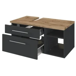 Badmeubelsets-Held Wastafelonderkast Dasa (links) 90cm met 2 lades - grafiet/mat grijs