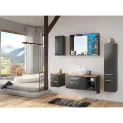 Badmeubelsets-Held Wastafelonderkast Dasa (links) 90cm met 2 lades - grafiet/mat grijs