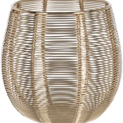 Merkloos Waxinelichthouder - rond - goudkleurig - metaal draad - 12 cm