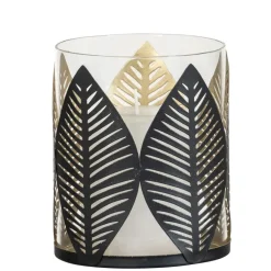 Leen Bakker Waxinelichthouder Blad - zwart/goud - 12xØ10 cm