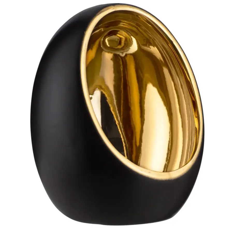 Kandelaars En Windlichten-Leen Bakker Waxinelichthouder Brygge - Matzwart/Goud - 15xØ11,5 cm