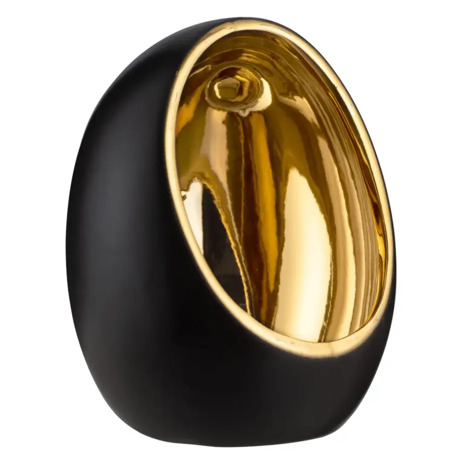 Leen Bakker Waxinelichthouder Brygge - Matzwart/Goud - 12,5xØ9,5 cm