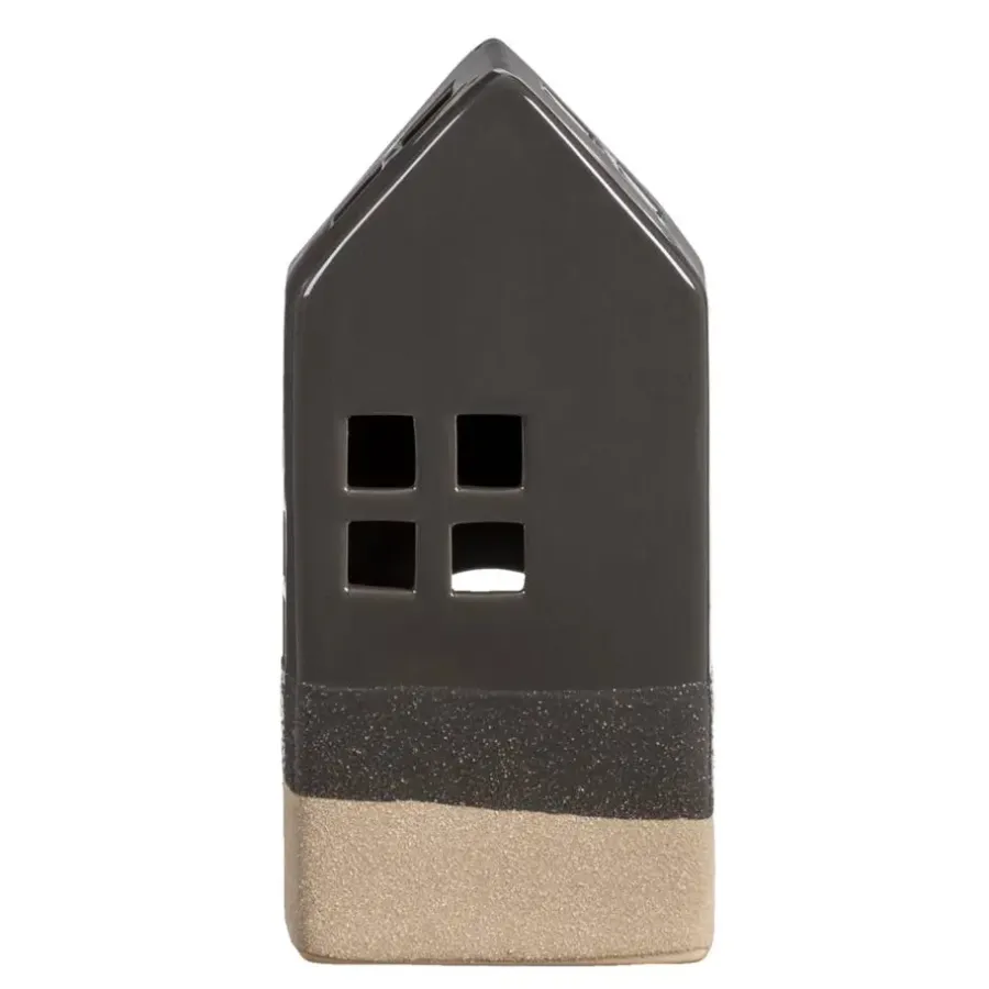 Kandelaars En Windlichten-Leen Bakker Waxinelichthouder Huis - antraciet - 20x9x7 cm