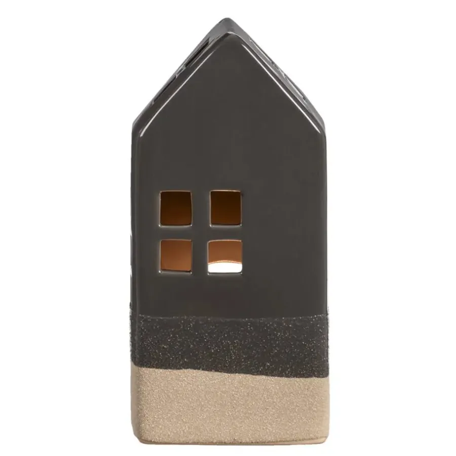 Kandelaars En Windlichten-Leen Bakker Waxinelichthouder Huis - antraciet - 20x9x7 cm