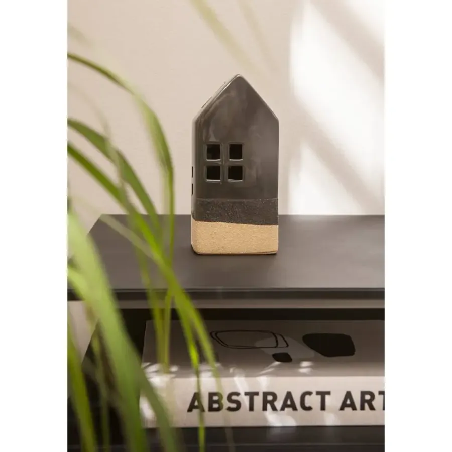 Kandelaars En Windlichten-Leen Bakker Waxinelichthouder Huis - antraciet - 20x9x7 cm