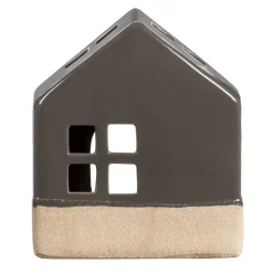 Kandelaars En Windlichten-Leen Bakker Waxinelichthouder Huis - antraciet - 14x12x7 cm