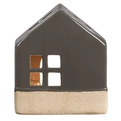 Kandelaars En Windlichten-Leen Bakker Waxinelichthouder Huis - antraciet - 14x12x7 cm