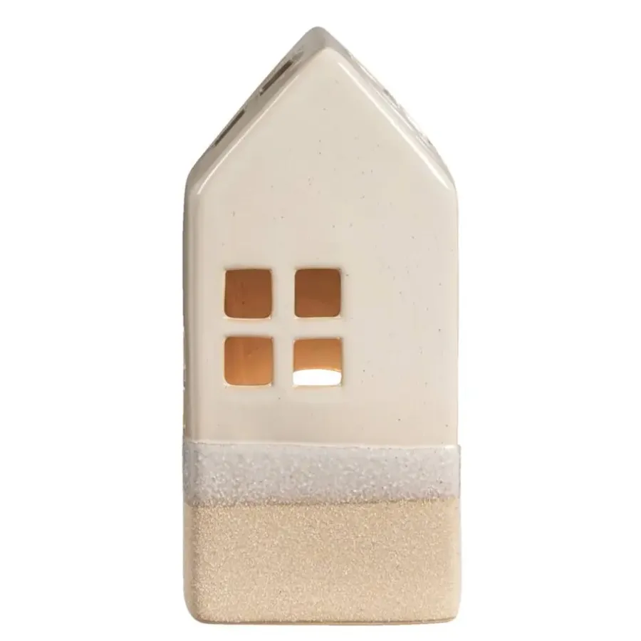 Kandelaars En Windlichten-Leen Bakker Waxinelichthouder Huis - beige - 20x9x7 cm
